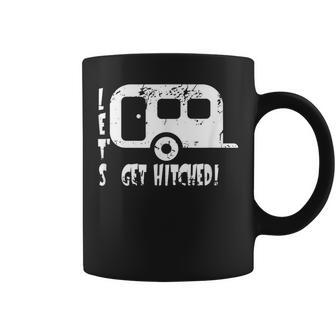 Let's Get Hitched Distressed Camper Coffee Mug - Monsterry