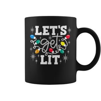 Let's Get Lit Drinking Santa Hat Christmas Lights Coffee Mug - Monsterry DE