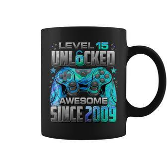 Level 15 Unlocked Awesome Since 2009 15Th Birthday Gaming Coffee Mug | Mazezy