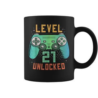 Level 21 Unlocked 21St Birthday Gamer 21 Year Old Male Coffee Mug - Seseable
