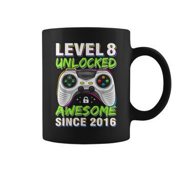 Level 8 Unlocked Awesome Since 2016 8Th Birthday Gaming Boys Coffee Mug - Seseable