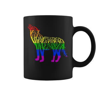 Lgbt Gay Pride Rainbow Flag Nature Forest Tree Wolf Coffee Mug - Monsterry