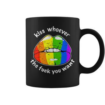 Lgbt Rainbow Flag Kiss Whoever The Fuck You Want Lips Coffee Mug - Monsterry