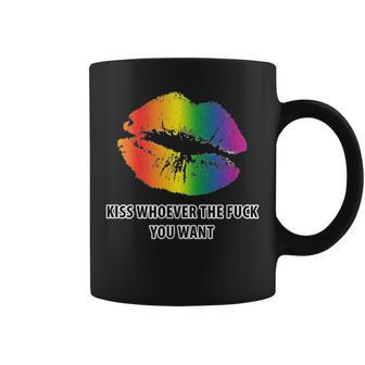 Lgbt Rainbow Kiss Whoever The Fuck You Want Coffee Mug - Monsterry UK