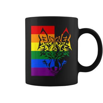 Lgbtq Rainbow Flag Tribal Wolf Pride Month Equal Coffee Mug - Monsterry AU