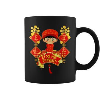 Li Xi Me Please Vietnamese Red Cute Ao Dai Boy Flowers Coffee Mug - Monsterry UK