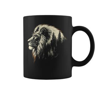 Lion Forest Graphic Vintage Lion King Illustration Animal Coffee Mug - Seseable