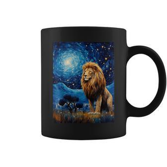 Lion Starry Night Van Gogh Style Graphic Coffee Mug - Seseable