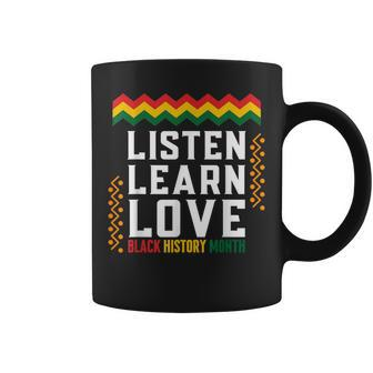 Listen Learn Love Black History Month African American Afro Coffee Mug | Mazezy