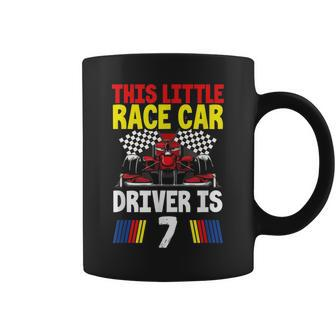 This Little Race Car Driver Is 7 Racing Birthday Party Coffee Mug - Monsterry AU