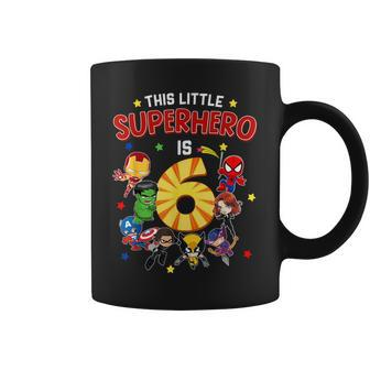 This Little Superhero Is 6 Birthday Superhero 6 Year Old Boy Coffee Mug - Seseable