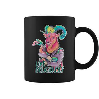 Live Deliciously Devil Goat Horned Snake Paganism Satan Coffee Mug - Monsterry