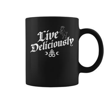 Live Deliciously Vintage Distressed Witchcraft Occult Coffee Mug - Monsterry UK
