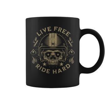 Live Free Ride Hard Motorcycle Riding Vintage Skull Graphic Coffee Mug - Monsterry CA