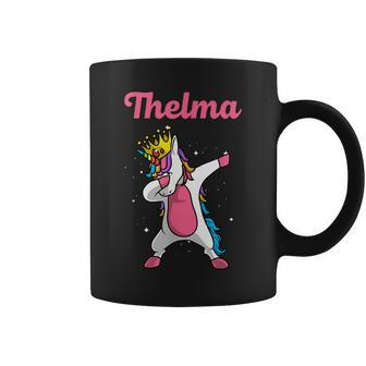 Thelma Name Personalized Birthday Dabbing Unicorn Queen Coffee Mug - Monsterry AU