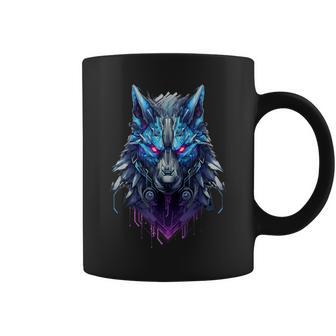 Lone Wolf Howl Futuristic Cyberpunk Wolf Head Coffee Mug - Thegiftio