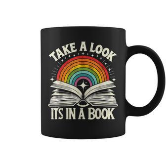 Take A Look A Book Vintage Reading Librarian Rainbow Coffee Mug - Monsterry DE