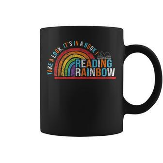 Take A Look A Book Vintage Reading Librarian Rainbow Coffee Mug - Seseable