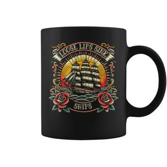 Loose Lips Sink Ships Traditional Nautical Tattoo Coffee Mug - Seseable