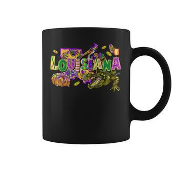 Louisiana Mardi Gras Abc Alligator Brown Pelican Crawfish Coffee Mug - Monsterry UK