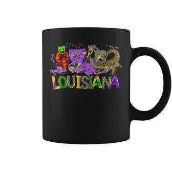 Louisiana Mardi Gras New Orleans Alligator Pelican Crawfish Coffee Mug - Monsterry