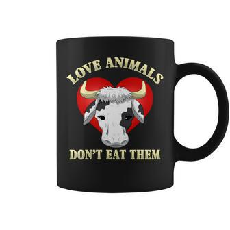 Love Animals Don't Eat Them Vegan Vegetarian Cow Face Coffee Mug - Monsterry UK