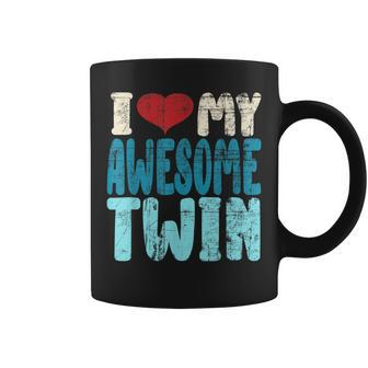I Love My Awesome Twin Twins Brothers Matching Distressed Coffee Mug - Monsterry
