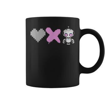 Love Death Robots Pink Pixel Heart X And Cute Robot Coffee Mug - Monsterry