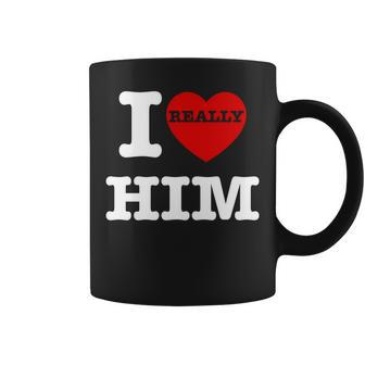 I Love Him I Heart Him Vintage For Couples Matching Coffee Mug - Monsterry