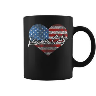 I Love Kansas City American Flag Heart Souvenir Coffee Mug - Monsterry DE