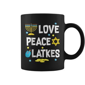 Love Peace Latkes Hanukkah Chanukah Jewish Coffee Mug - Monsterry DE