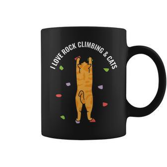 I Love Rock Climbing & Cats Cute Orange Kitty Feline Coffee Mug | Mazezy
