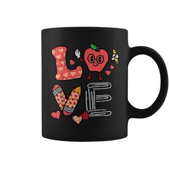 Love Valentines Day Apple Retro School Pre-K Teacher Women Coffee Mug | Mazezy