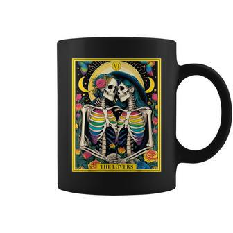 The Lovers Tarot Card Roses Lesbian Goth Kissing Skeletons Coffee Mug - Monsterry