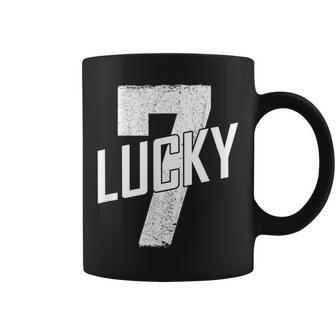 Lucky Seven Distressed In White Lucky Number 7 Coffee Mug - Monsterry