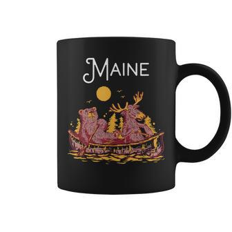 Maine Canoe Moose Elk Bear Lake Canoeing Coffee Mug | Mazezy