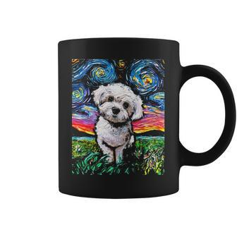 Maltipoo Starry Night White Maltese Poodle Dog Art By Aja Coffee Mug | Mazezy