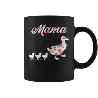 Mama Duck Mama Duck And 3 Ducklings Floral Mom Of 3 Coffee Mug - Monsterry DE