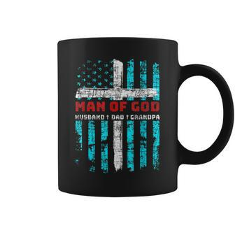 Man Of God Husband Dad Grandpa American Flag Christian Cross Coffee Mug - Monsterry