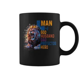 Man Of God Husband Dad Lion Religious Christian Father's Day Coffee Mug - Thegiftio UK