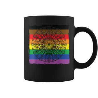 Mandala Leaf Rainbow Lgbt Flag Black Brown Stripes T Coffee Mug - Monsterry CA