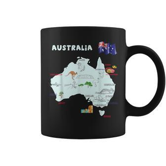 Map Of Australia Major Cities Flag And Landmarks Coffee Mug - Monsterry