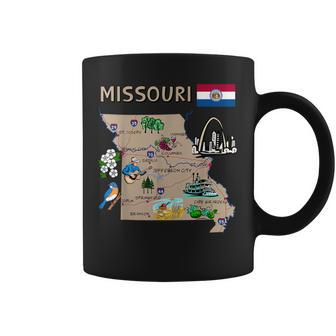 Map Of Missouri Landmarks Major Cities Roads Flag Coffee Mug - Monsterry