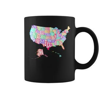 Map Of Usa With State Names Typographic Colorful Map Coffee Mug - Monsterry UK