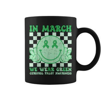 In March We Wear Green Cerebral Palsy Awareness Smile Face Coffee Mug | Mazezy