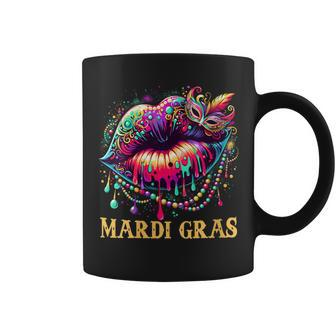 Mardi Gras Lips Queen Beads Mask Carnival Colorful Coffee Mug - Monsterry CA