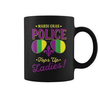 Mardi Gras Police Tops Up Ladies Boobs Beads Party Drinking Coffee Mug - Monsterry