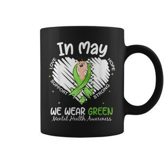 In May We Wear Green Mental Health Awareness Month Heart Coffee Mug - Monsterry