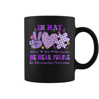 In May We Wear Purple For Fibromyalgia Awareness Peace Love Coffee Mug | Mazezy
