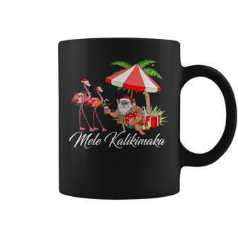 Mele Kalikimaka Santa Flamingo Tropical Christmas Hawaiian Coffee Mug | Mazezy